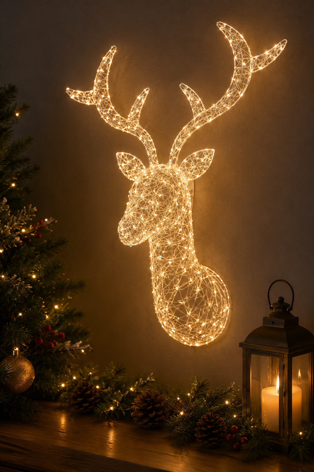 EDG Enzo De Gasperi Décoration Renne Pearls Noël 300 MicroLED H 90 cm L 90 cm L 35 I44 Or clair