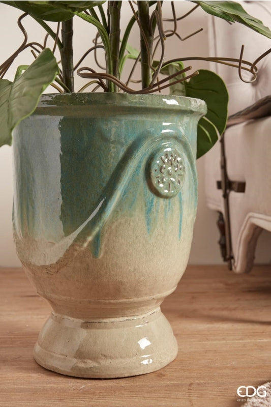 EDG Enzo De Gasperi Set 3 Pièces Vase Coupe Émaillée H 58 Cm H 41 Cm H 30 Cm Mélange Vert Imperméable