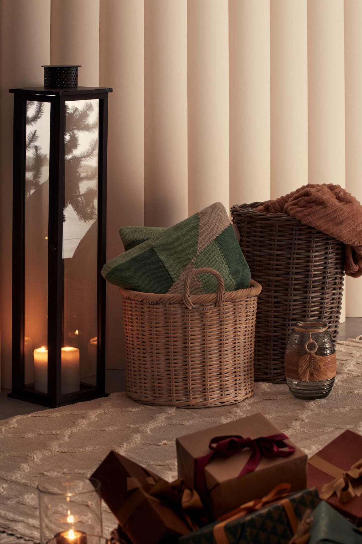 Lot de 3 lanternes Torsti Bizzotto en bois noir, verre et métal