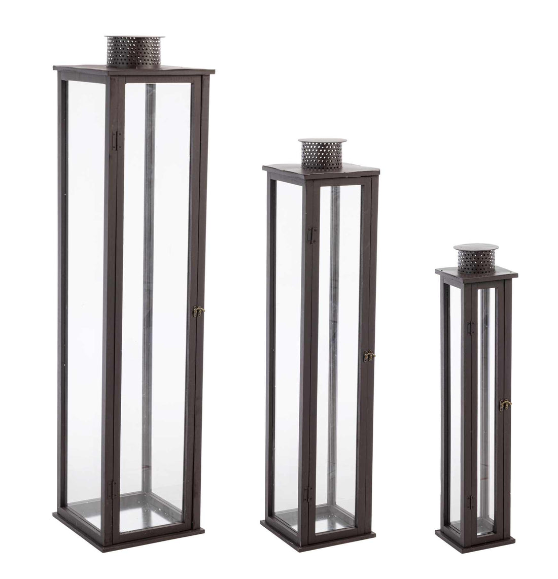 Lot de 3 lanternes Torsti Bizzotto en bois marron, verre et métal