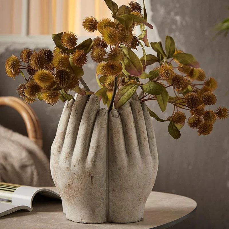 EDG Enzo De Gasperi Cement Vase Hands H 22 Cm D 19 Cm Light Grey Waterproof