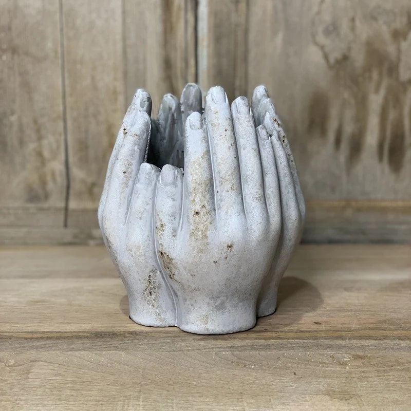 Vase en ciment EDG Enzo De Gasperi Hands H 22 cm P 19 cm Gris clair Imperméable