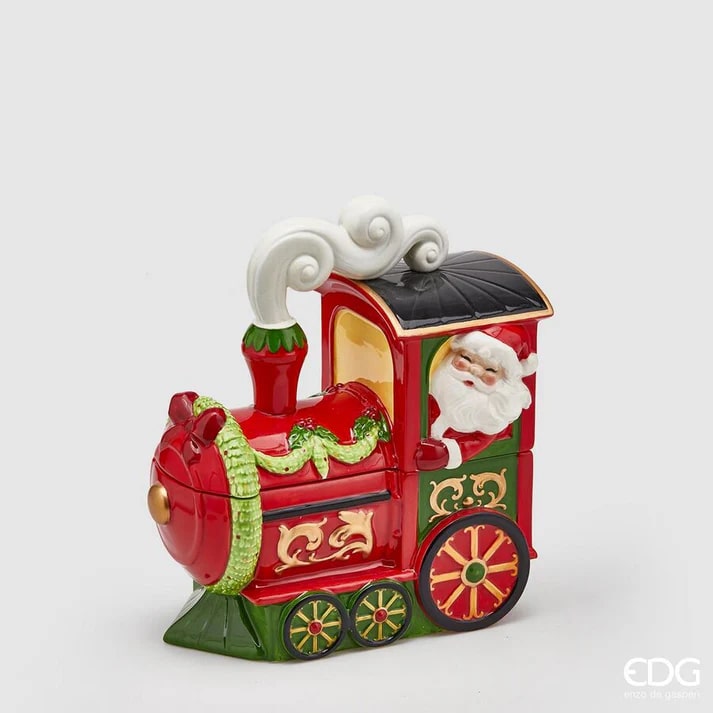 EDG Enzo De Gasperi Conteneur Train de Noël Père Noël H26X23X14 Vert Rouge