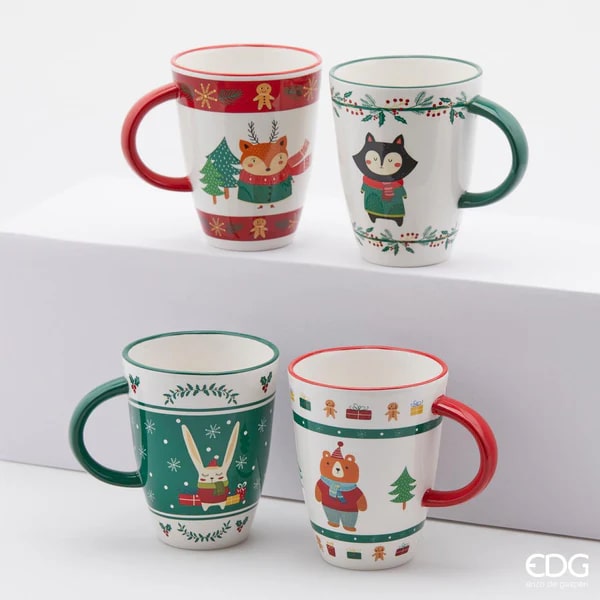 EDG Enzo De Gasperi Tasse Bosco Natale 4 Pièces H11 D9 Multicolore