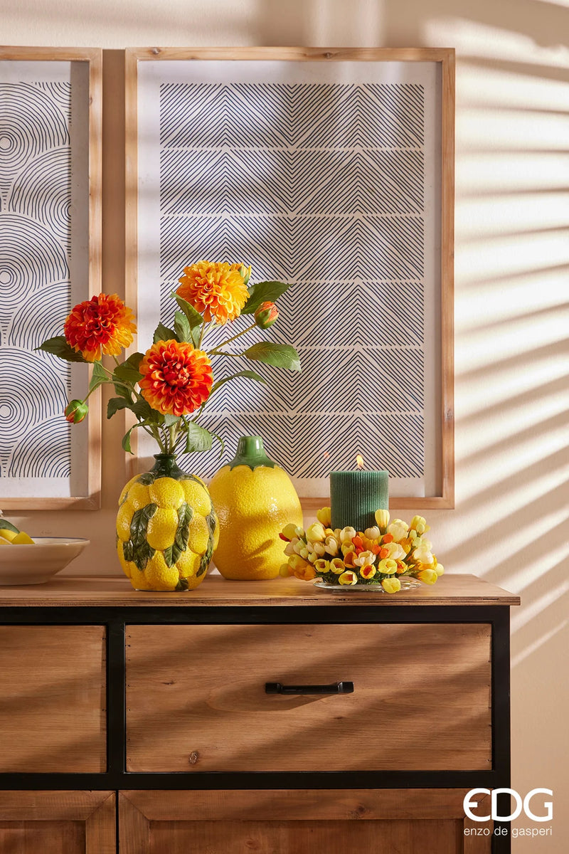 Vase citronnier à feuilles EDG Enzo De Gasperi H 19 cm P 14 cm Jaune Vert