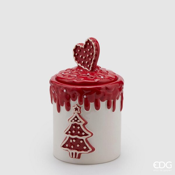 EDG Enzo De Gasperi Round Christmas Container with Heart H 21 Cm D 13 Cm White Red