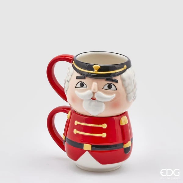 EDG Enzo De Gasperi Lot de 2 mugs empilables Soldat de Noël H 17 cm P 10 cm Blanc Rouge