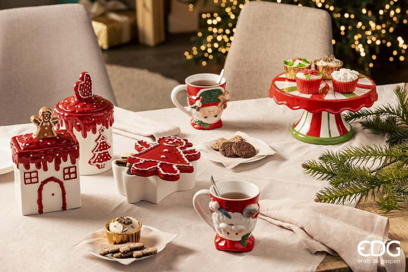 Tasse EDG Enzo De Gasperi Père Noël et Maman à l'envers 2 pièces H12 D10 Blanc Rouge