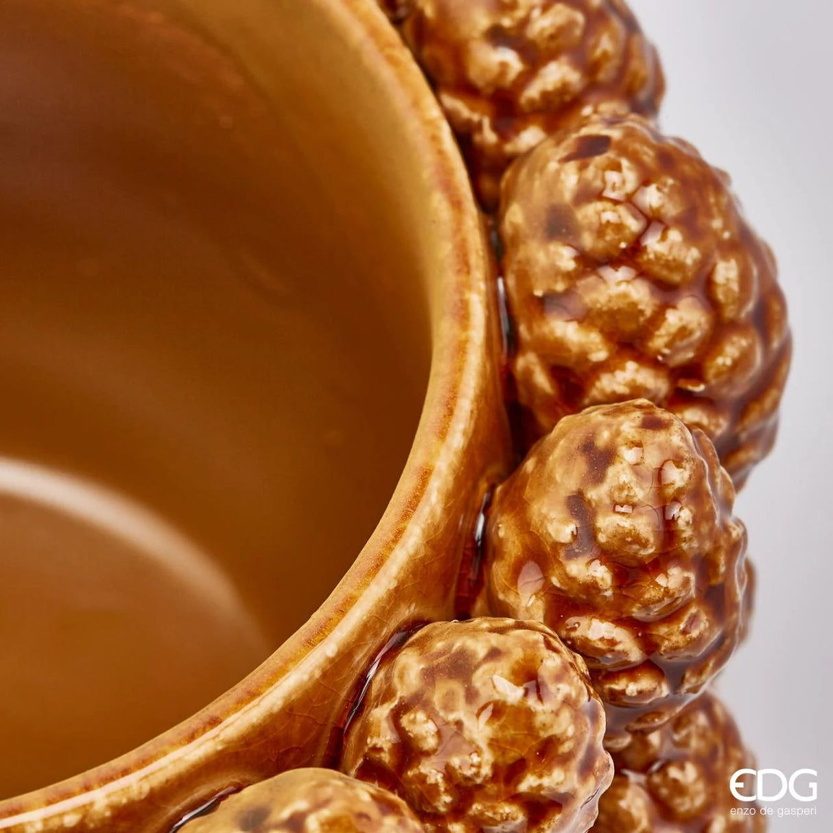 EDG Enzo De Gasperi Vase Chakra Pommes De Pin H 18 Cm D 24 Cm Camel