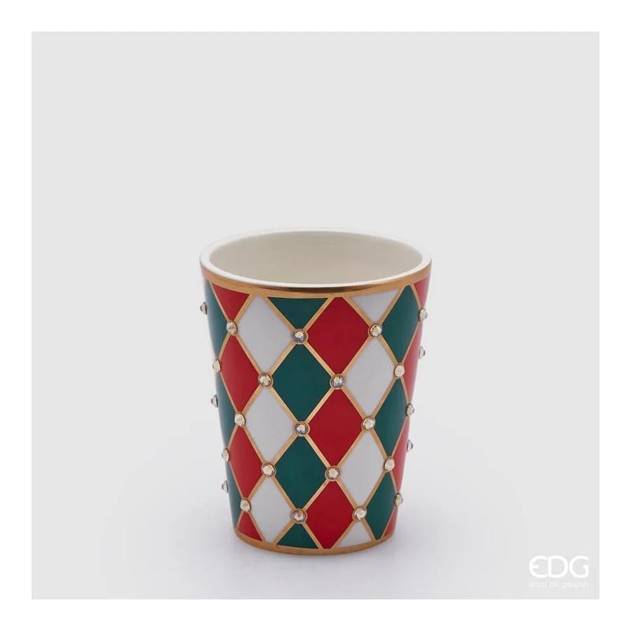 EDG Enzo De Gasperi Flared Rhombus Vase Height 13 Cm Diameter 10.5 Cm Green And Red