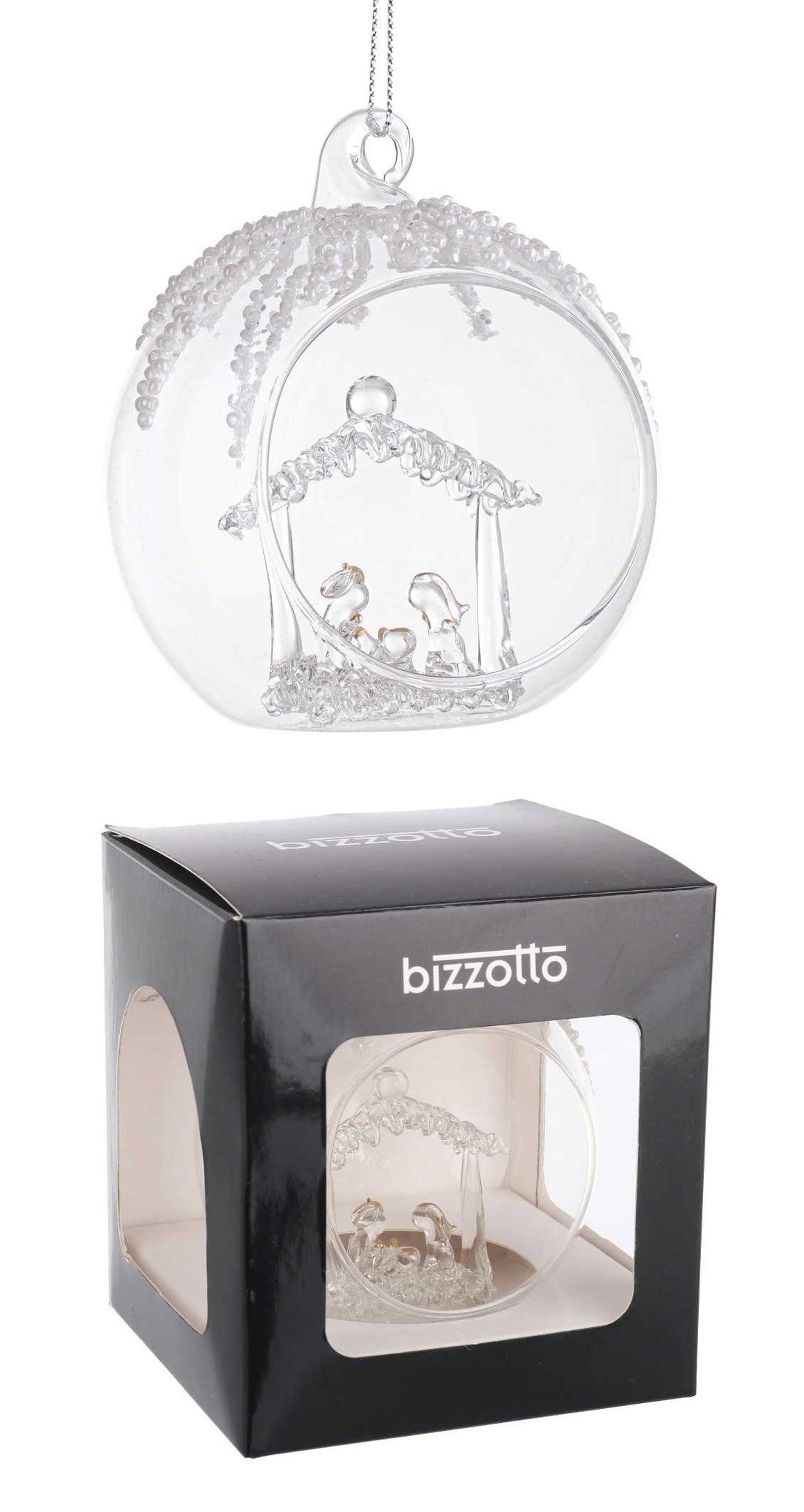 Bizzotto Sphère Ouverte Noël Verre Jeliel Crèche D 8 Cm