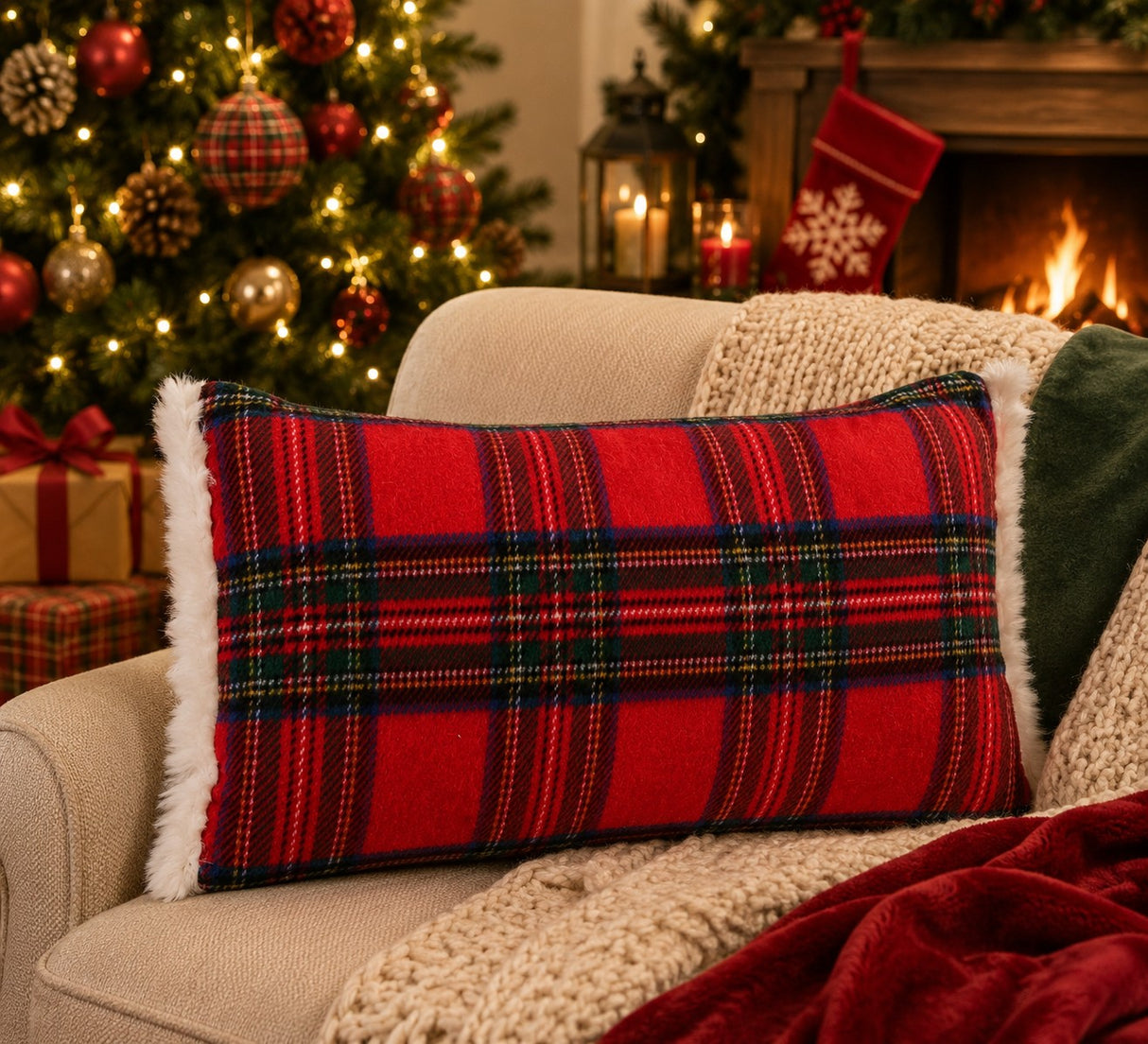 Bizzotto Cuscino Richard Tartan Rosso 40x60 cm Cuscino Decorativo Natalizio