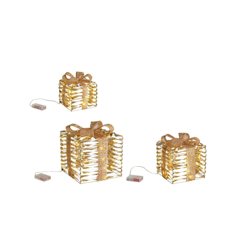 Bizzotto Set 3 Cadeaux de Noël Kinsey à Batterie IP20 MicroLED Lumière Chaude 15x17, 20x23 et 25x30 cm – Décorations Lumineuses