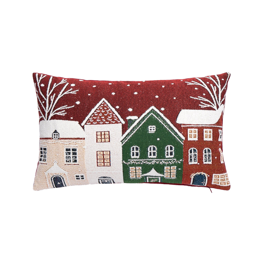 Bizzotto Coussin de Noël Snowlyn Paysage Rouge 30x50 cm – Coussin Décoratif de Noël avec Housse et Rembourrage en Polyester