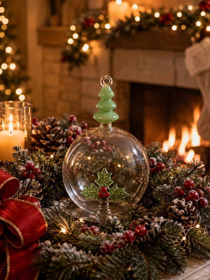 Bizzotto Sfera Vetro Vischio Pino D10 cm - Decorazione Natale