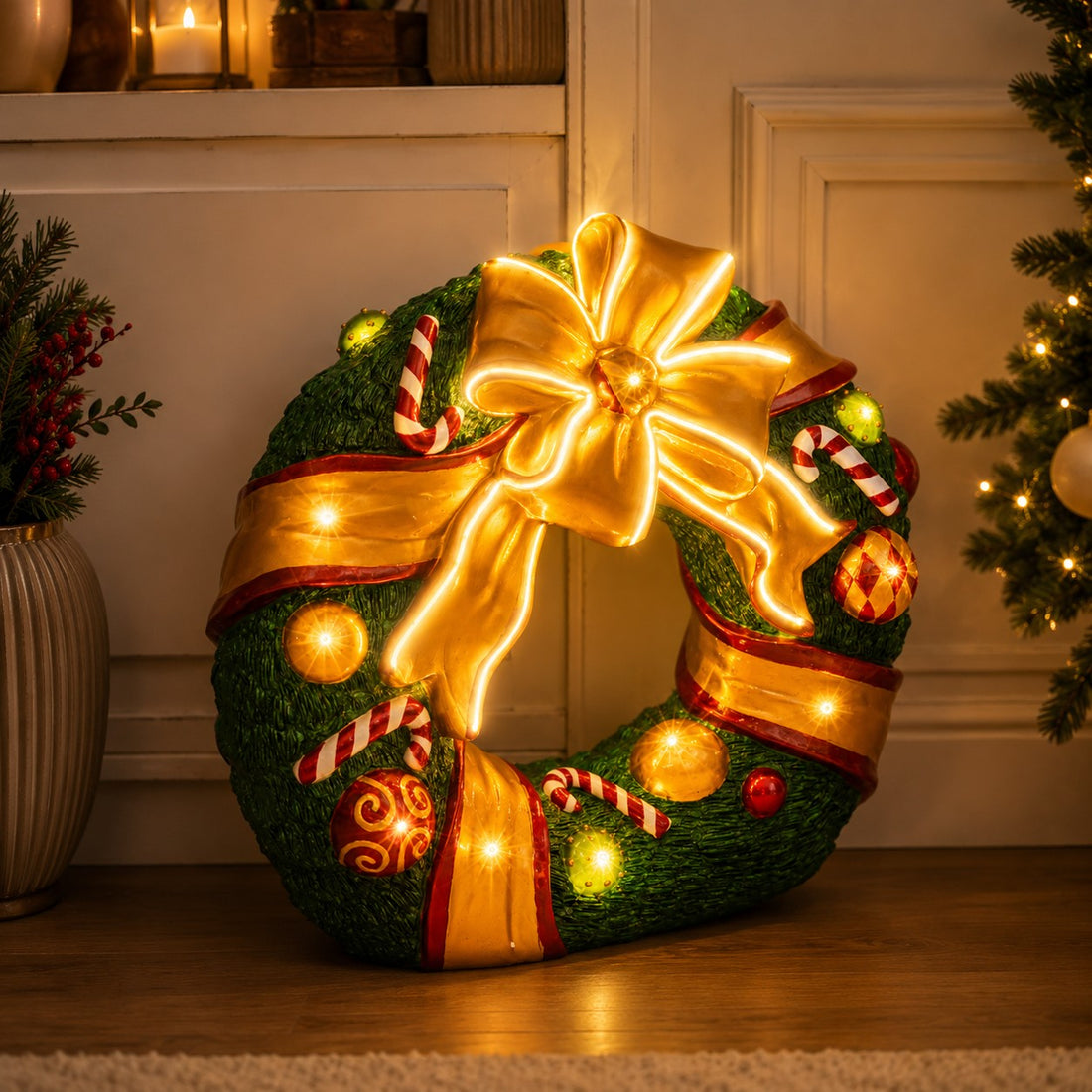 Bizzotto Couronne de Noël Kinler LED IP20 94x35,5xH87,6 cm – Décoration Festive Lumineuse