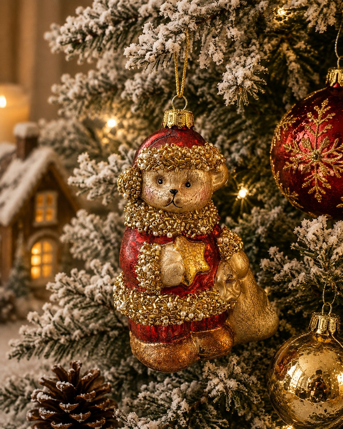 Bizzotto Pendaglio in Vetro Hug Orso con Stella H 11 cm Decorazione per Albero di Natale