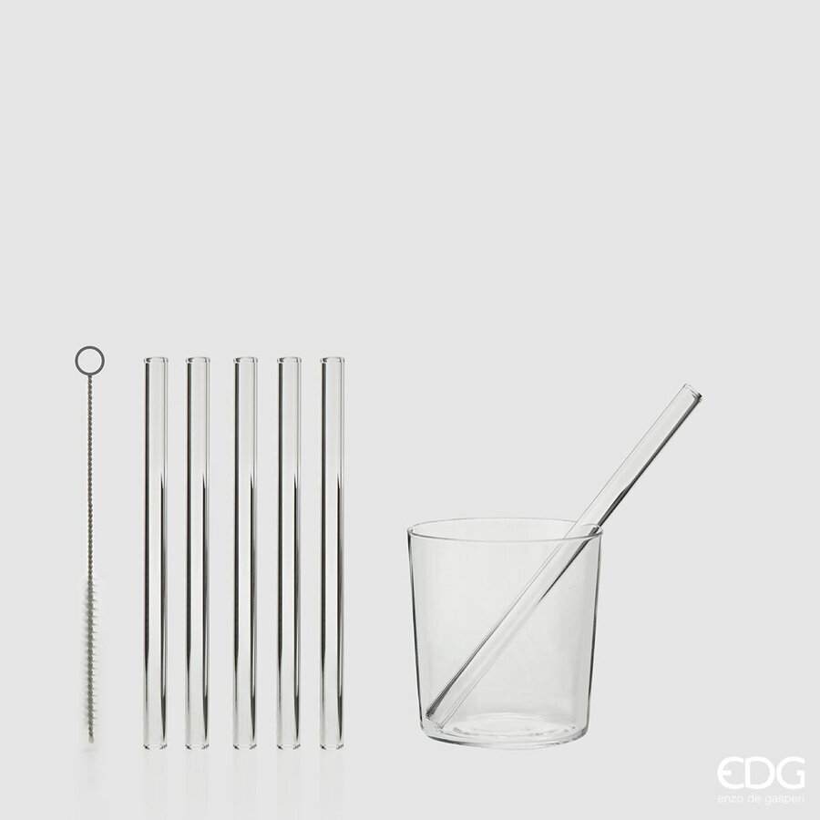 Pack de 6 pailles EDG Enzo De Gasperi + brosse à dents H15 D1 Naturel Transparent