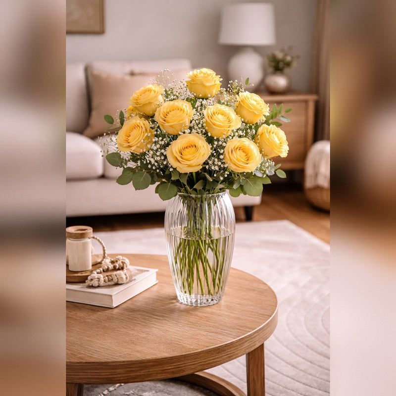 Cadeau Italien Vase en Verre Nellie D 15 cm H 37 cm – Grand Vase Décoratif en Verre pour Fleurs et Décoration Intérieure