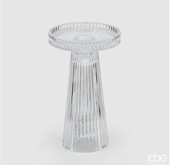 Bougeoir conique EDG Enzo De Gasperi Rayures H 16,5 cm P 9,8 cm Naturel Transparent