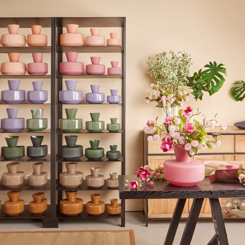 EDG Enzo De Gasperi Round Vase with Neck H 20 Cm D 21 Cm Waterproof Light Yellow