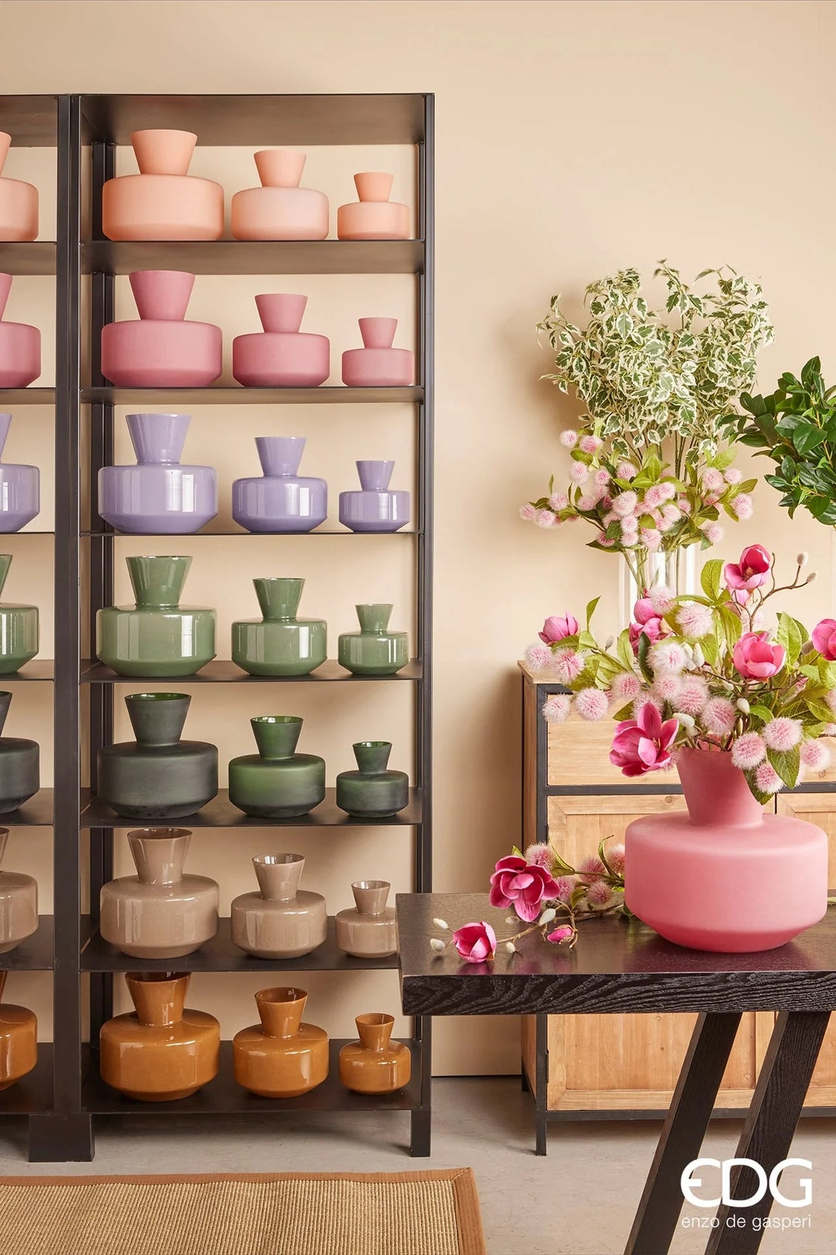 Vase rond avec col EDG Enzo De Gasperi H 15 cm P 16 cm Imperméable Rose foncé