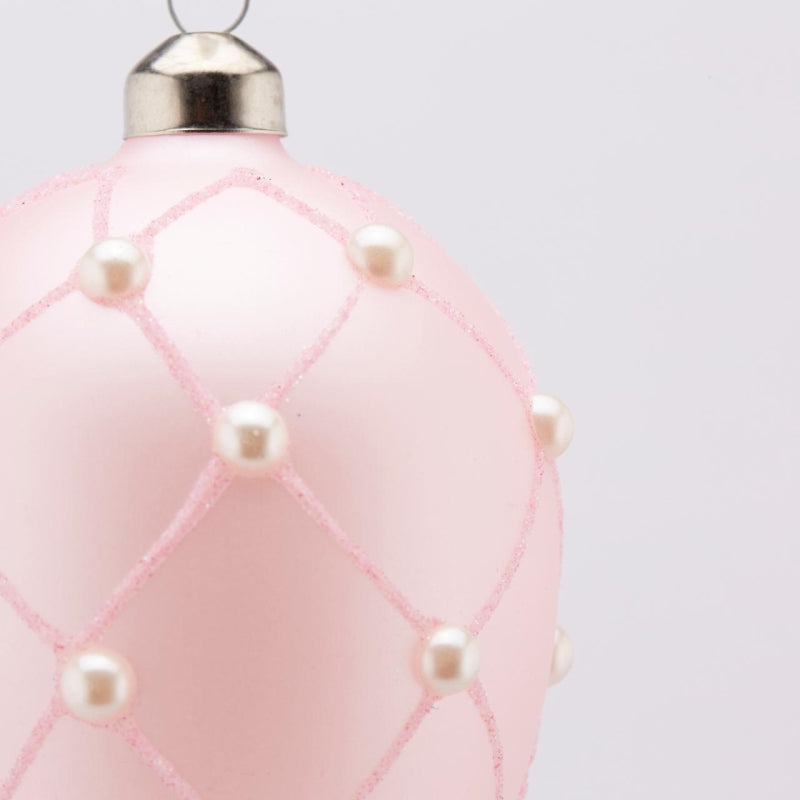 Décoration d'œuf en verre EDG Enzo De Gasperi avec perles H 11 cm P 8 cm Rose