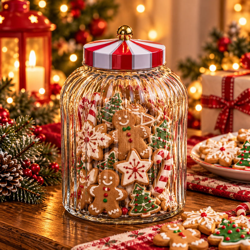 Boîte en Verre Ad Trend Festive avec Couvercle en Étain Ø18xH29 cm – Conteneur Décoratif de Noël