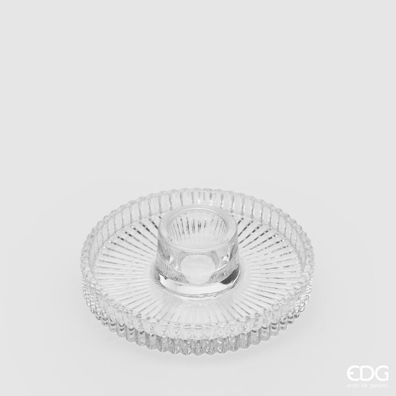 Bougeoir EDG Enzo De Gasperi Disque Rayures H 2,8 Cm P 10 Cm Verre
