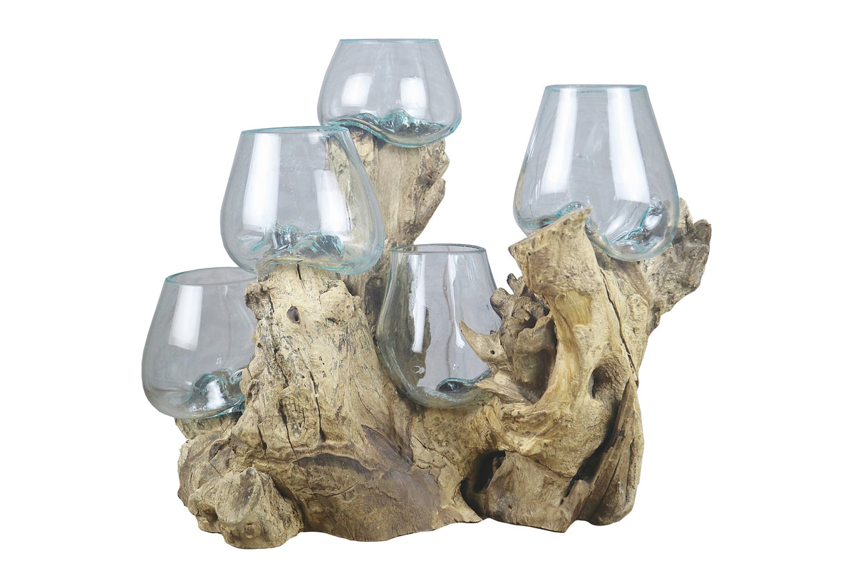 regalo italiano regalo italiano radice legno naturale con 5 vasi h 50 x 45 x 25 cm celeste ean 8057586096769