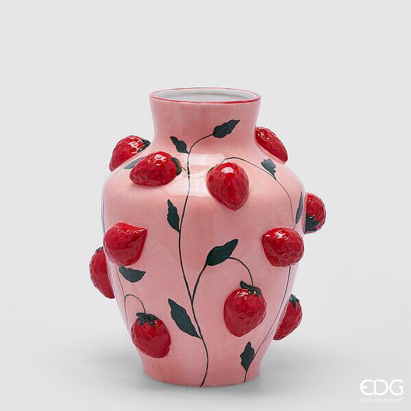 Vase Amphore Fraise EDG Enzo De Gasperi H 26 Cm P 22 Cm Rose et Rouge