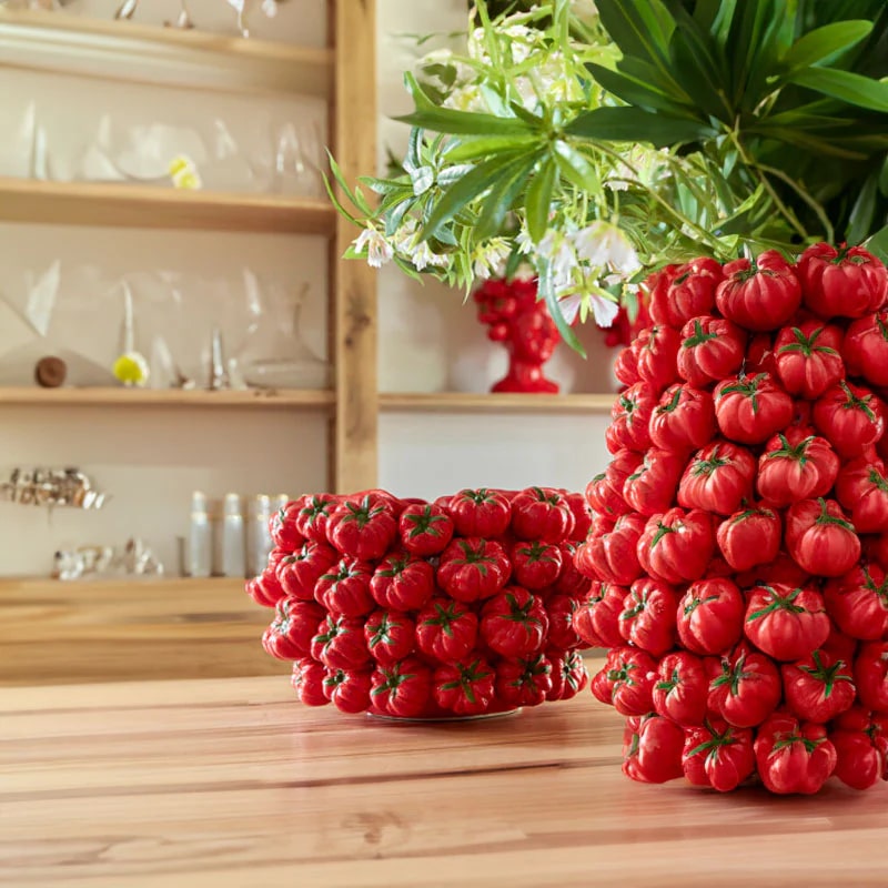 Vase à tomates Chakra EDG Enzo De Gasperi H 24,5 cm P 36,5 cm Couleur rouge et vert
