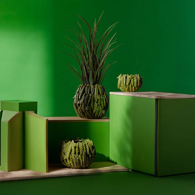EDG Enzo De Gasperi Vase Chakra Pois Verts H 15 Cm P 23 Cm