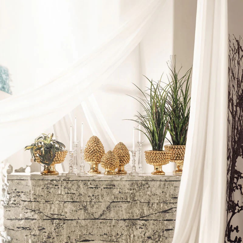 Vase pomme de pin EDG Enzo De Gasperi Fenice avec pied H 24,5 cm P 28 cm Couleur or