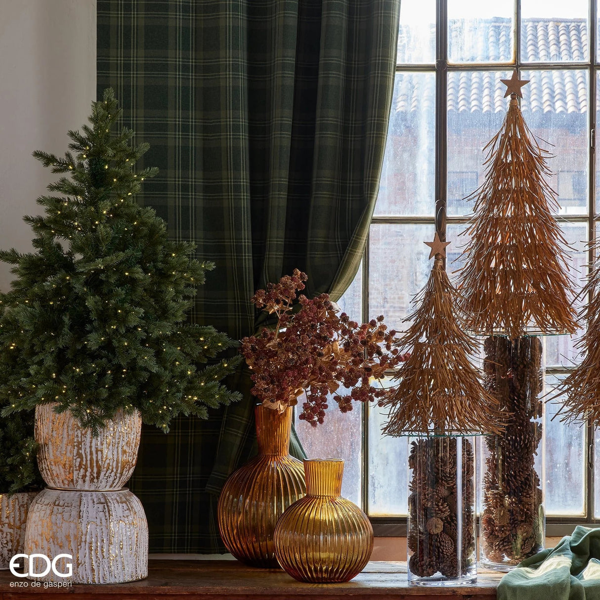 Vase rond Solchi EDG Enzo De Gasperi, lot de 3 pièces, H 26 cm, P 35 cm, or blanc