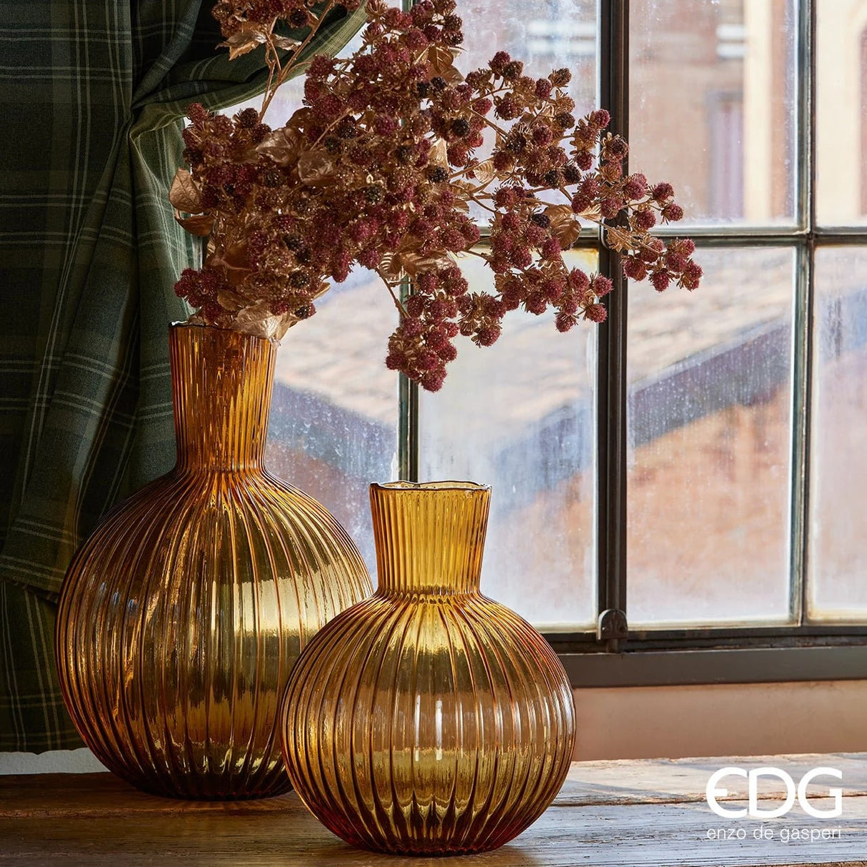 EDG Enzo De Gasperi Vase Ampoule H 35 Cm D 29 Cm Ambre