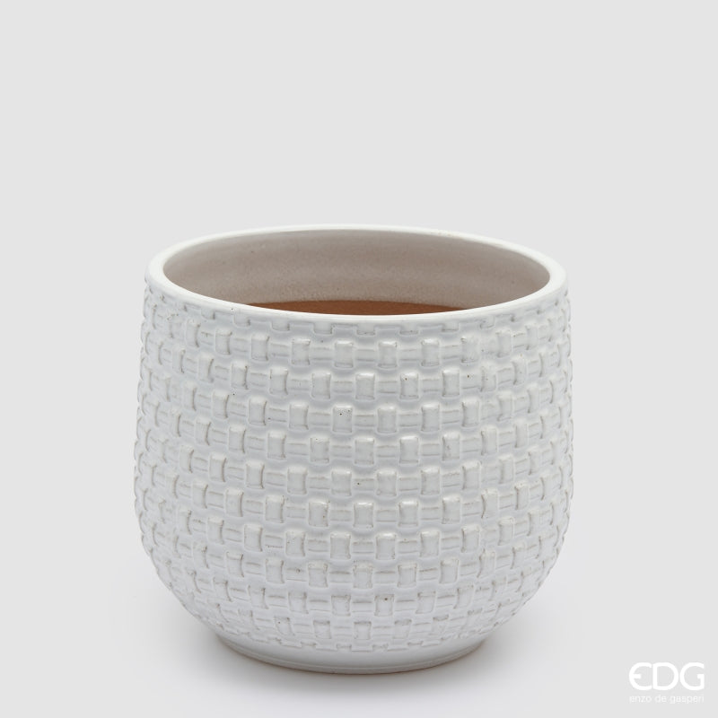 EDG Enzo De Gasperi Vase Cachepot Bombé à Carreaux Céramique Blanc – Set 5 Pièces