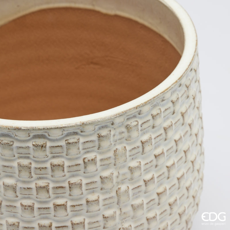 EDG Enzo De Gasperi Vase Cachepot Bombé à Carreaux Céramique Ivoire – Set 5 Pièces