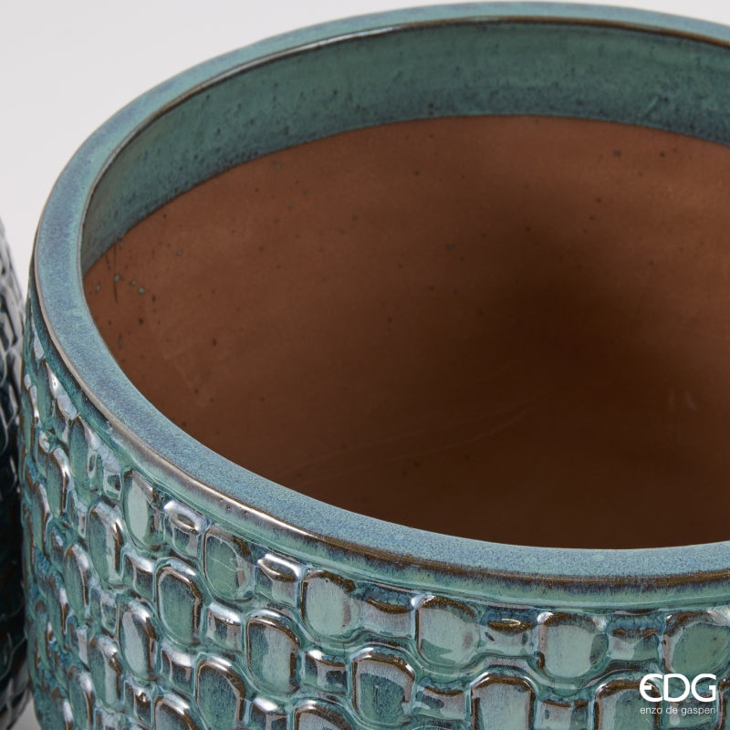 EDG Enzo De Gasperi Vase Cachepot Bombé à Carreaux Céramique Teal – Set 5 Pcs
