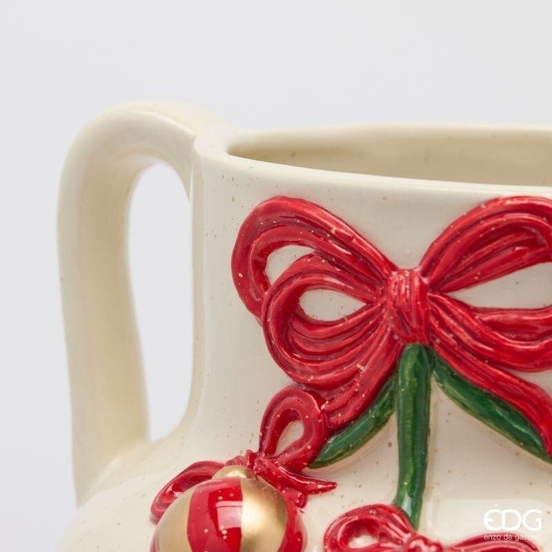 EDG Enzo De Gasperi Vaso Anfora Pino con Decori White Red in Ceramica H30 Ø22 cm – Natale