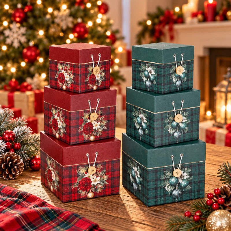 Ad Trend Set 3 Boîtes Carrées en Carton Thème Noël Ass. 1 Lot – Emballages Cadeaux Noël