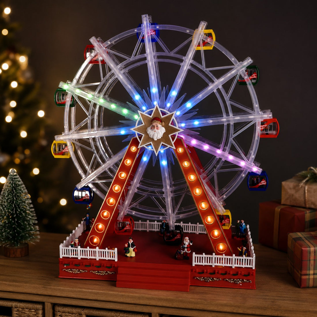 Carrousel de Noël italien avec 100 LED 57 x 25 cm H 64 cm Rouge