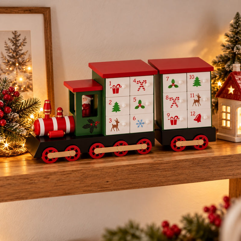 Ad Trend Calendrier de l'Avent en Forme de Locomotive Festive 40x11xH19 cm – Décoration de Noël