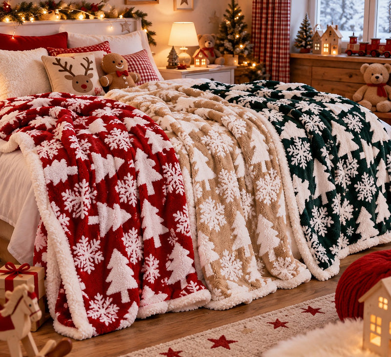 Ad Trend Couverture de Noël en Tissu Sherpa 200x220 cm Assortie 1 Pcs – Couverture Douce et Chaude pour Lit