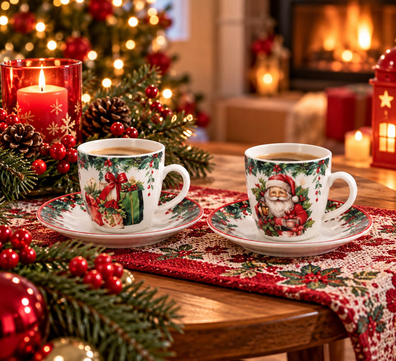 Ad Trend Service à Café Festif pour 6 Personnes Ø6xH6 cm – Ensemble de Tasses à Café pour la Table de Noël