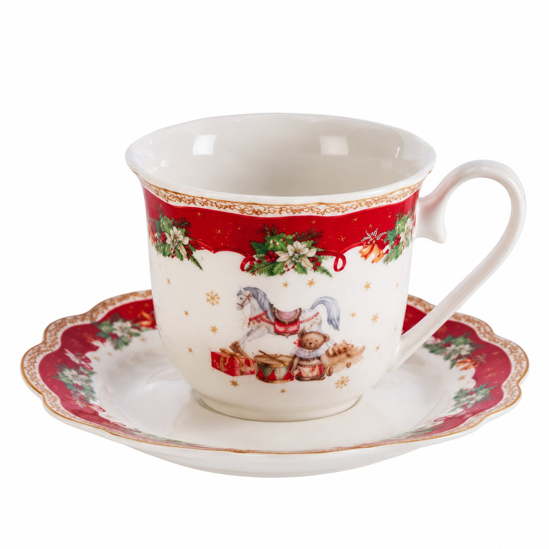 Ad Trend Tasse à Thé de Noël avec Soucoupe Ø10xH8 cm – Ensemble Tasse et Soucoupe pour la Table de Noël