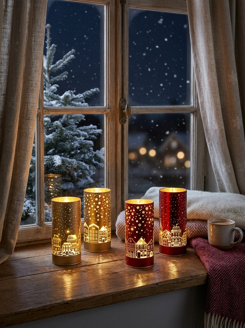 Ad Trend Lampe Noël Cylindrique en Verre Ass. 1 pcs Ø7xH15 cm – Décoration Lumineuse pour la Maison de Noël