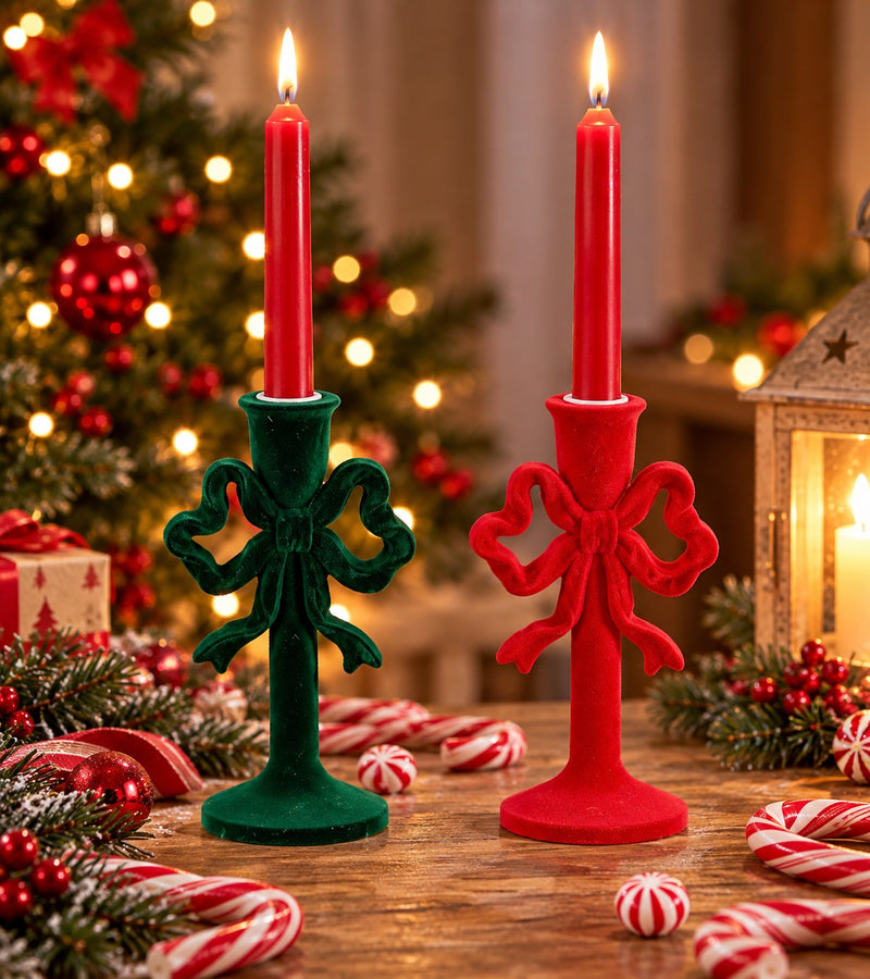 Ad Trend Porte-bougie Noël en Résine et Velours Assortis 9x9xH24 cm 1 Pcs – Décoration pour la Maison et la Table de Noël