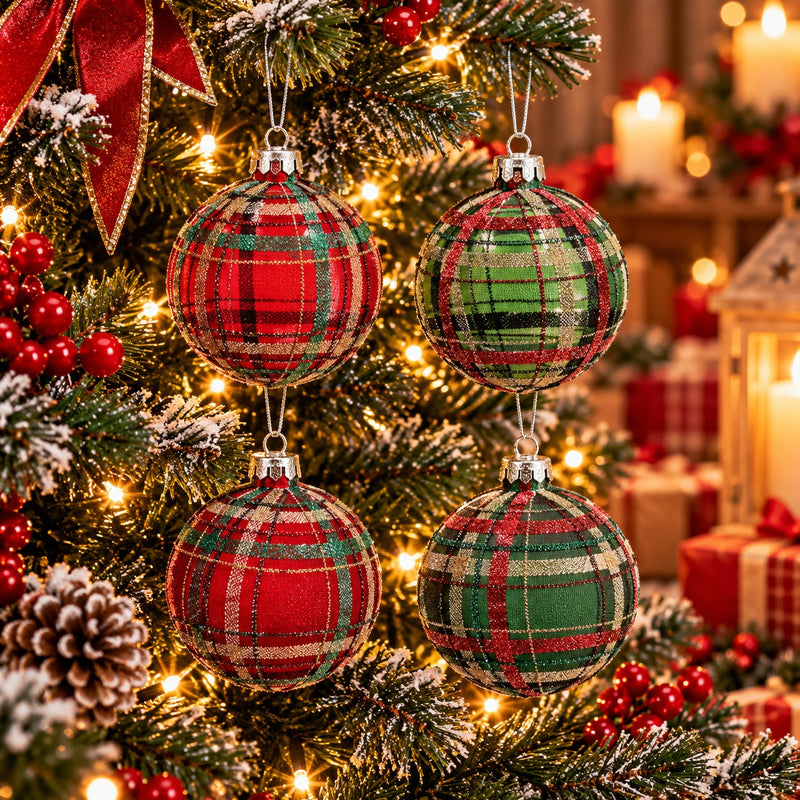 Ad Trend Boule de Noël en Verre avec Motif Tartan Assorties Ø8 cm 1 Pcs – Décoration pour Sapin de Noël