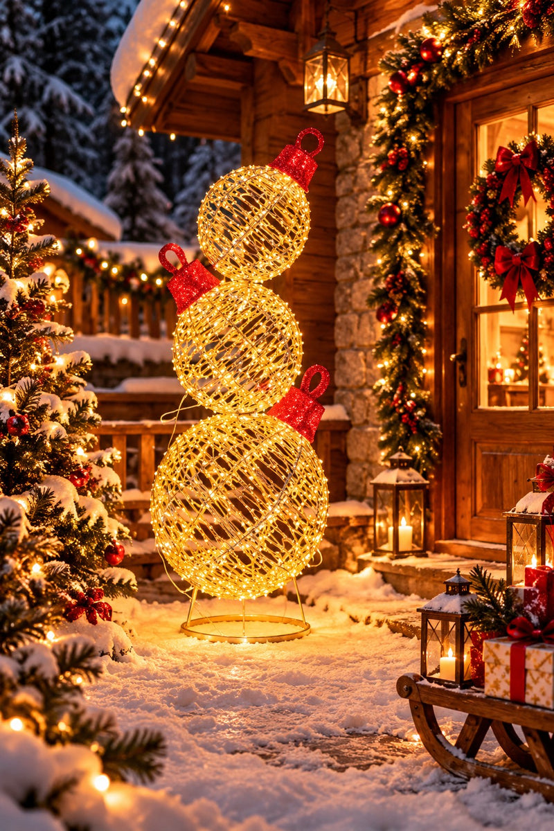 Ad Trend Torre di Palline di Natale Luminosa Oro in PE e Ferro con 1150 Luci LED Bianco Caldo IP44 Ø40xH105 cm 9W – Decorazione Natalizia per Esterno
